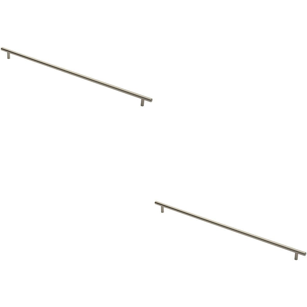 Loops 2x Round T Bar Cabinet Pull Handle 572 x 12mm 512mm Fixing Centres Satin Nickel in Metallics