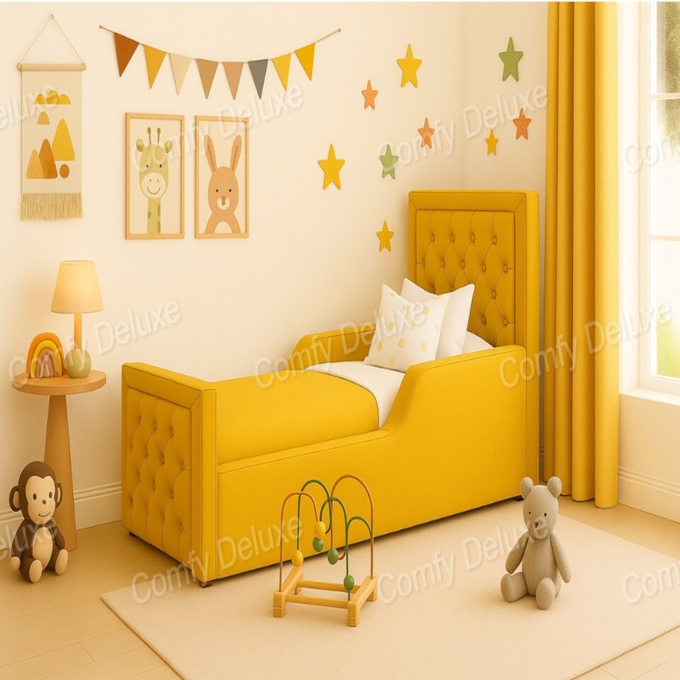 Kids Bed Frame Only Chesterfield Mustard Plush Velvet  4ft Small Double