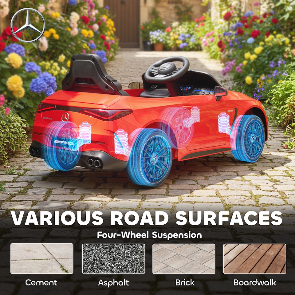 image 1 of AIYAPLAY Licensed Mercedes AMG CLE 53 Kids Electric Car, 12V Ride On Car with Dual Motors, Remote Control, Suspension, LED Lights, Music and Assist Wheels for 3-6 Years Old | Red