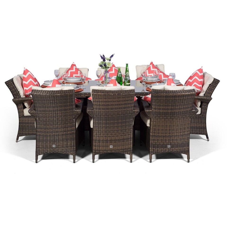 image 1 of Arizona Rectangular 8 Seater Rattan Patio Dining Set | Brown | Brown