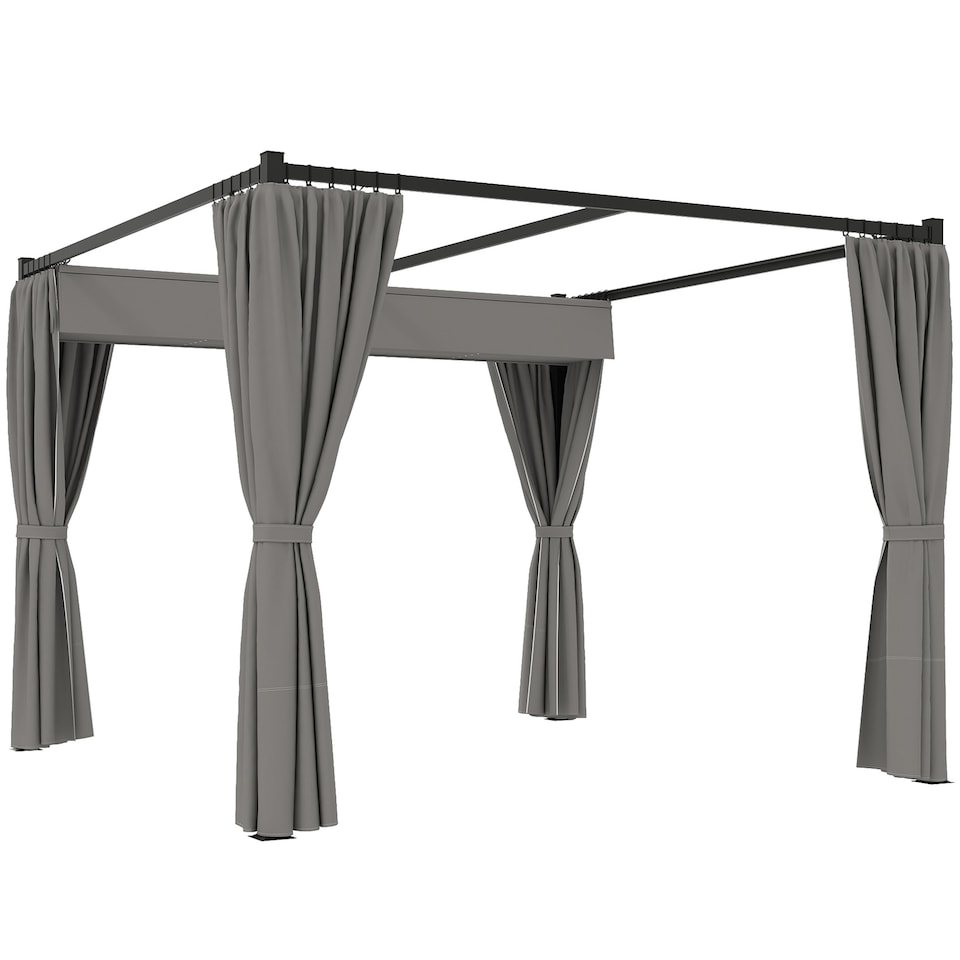 image 1 of Outsunny 3 x 3(m) Pergola with Retractable Roof and Curtains, Light Grey