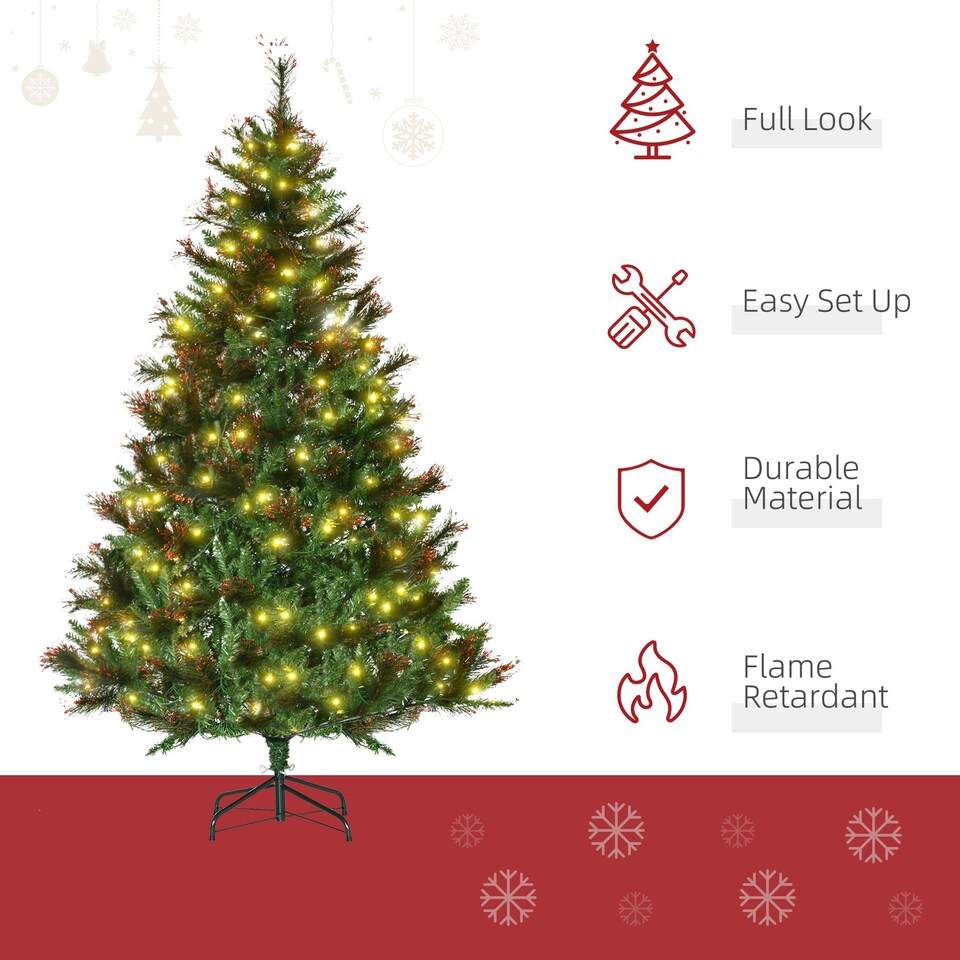 image 1 of HOMCOM 6FT Pre-Lit Christmas Tree Artificial Spruce Tree Holiday Décor Stand