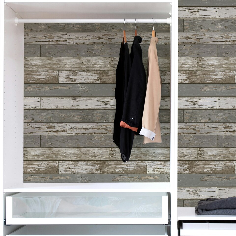 image 1 of NuWallpaper NU3669 Scrap Wood Peel & Stick Wallpaper, Beige Multi