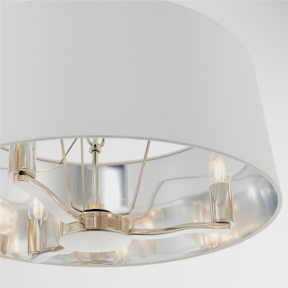 image 1 of Harvey Multi Arm Cylindrical Pendant Light Bright Nickel Plate, Vintage White Fabric