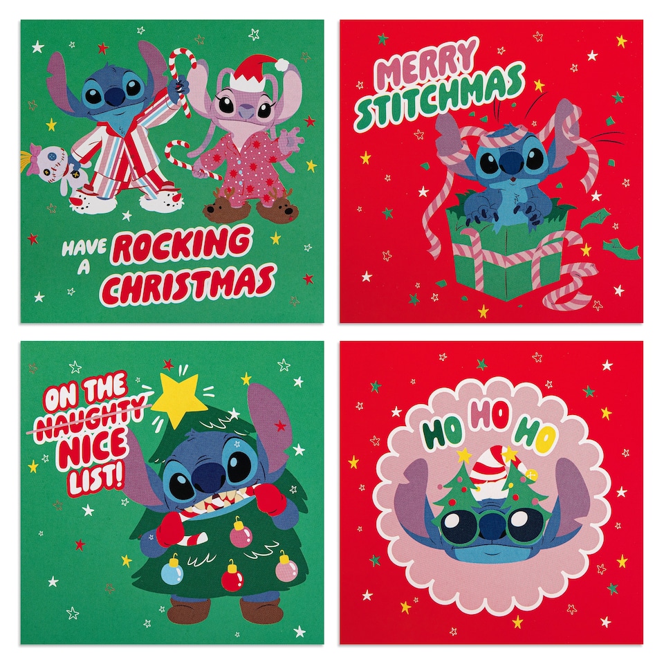 image 1 of Hallmark Pack Of 20 Kids' Christmas Cards - 4 Fun Disney Lilo and Stitch Designs