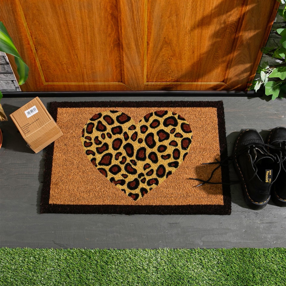 image 1 of Nicola Spring Coir Door Mat - 60 x 40cm - Leopard Heart