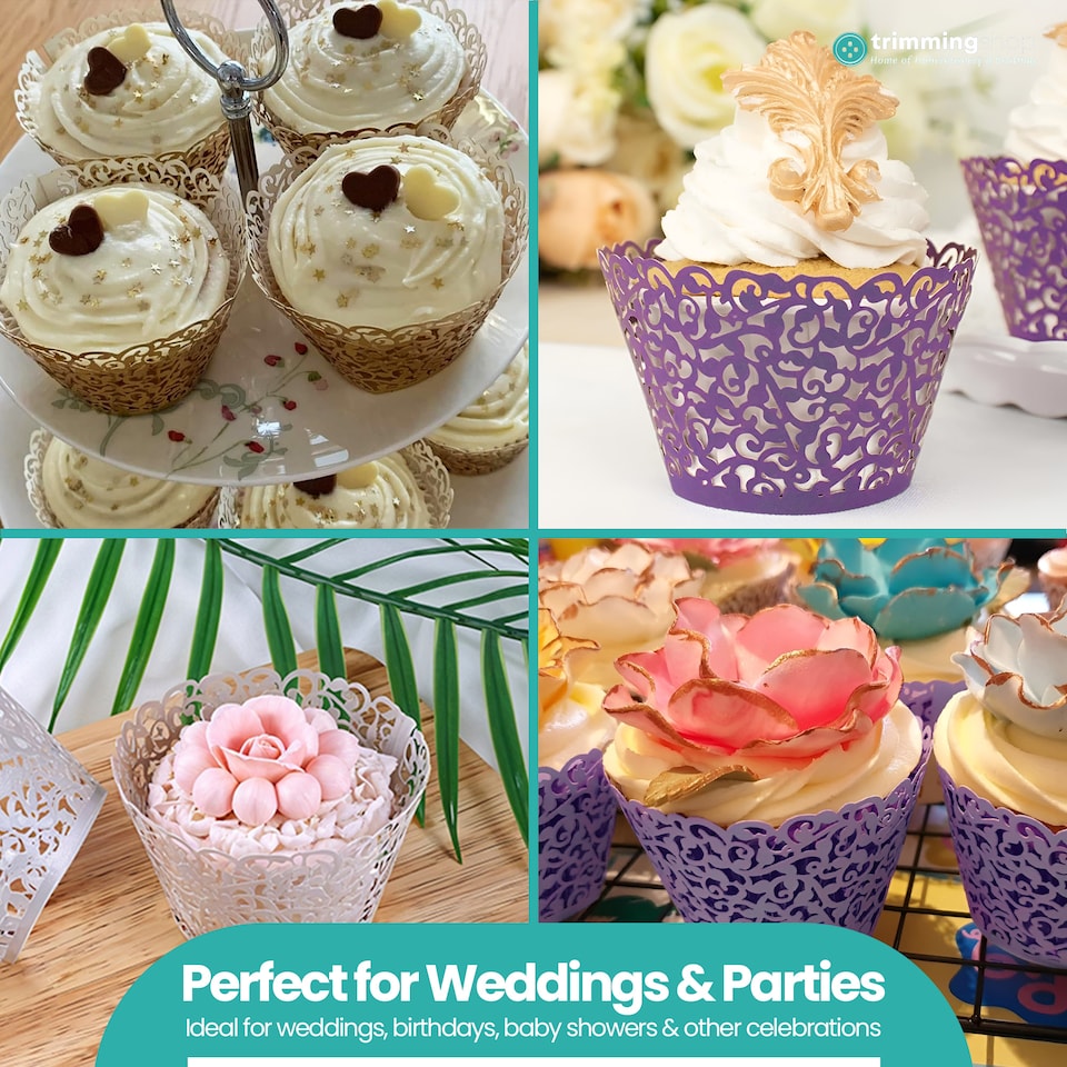 image 1 of Cupcake Wrappers Laser Cut Floral Design Paper Cup Holders - 25pcs