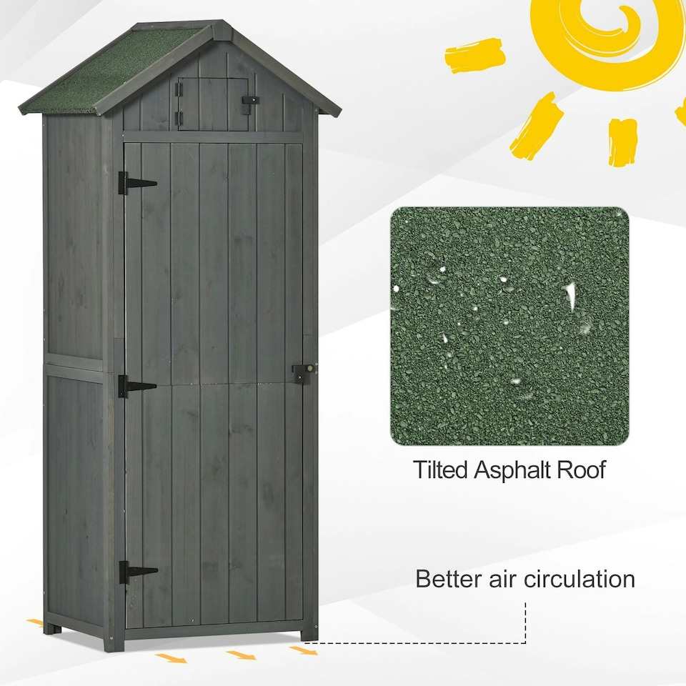image 1 of Outsunny Wooden Garden Storage Shed Tool Storage Box, Cabinet Grey