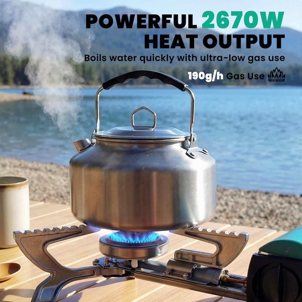 image 1 of Outsunny Camping Stove with Safety Shut-Off, Piezo Ignition Gas Stove Green | Green | Mars green | 34.5 x 28.5 x 9.6 cm