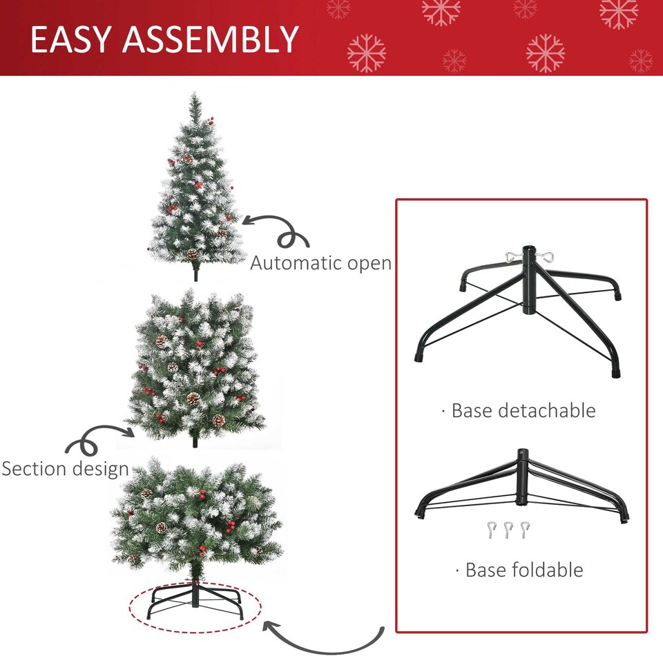 image 1 of HOMCOM 6FT Artificial Christmas Tree mas Pencil Tree with Red Berries and Pinecones Holiday Home Indoor Decoration with Foldable Feet, Green