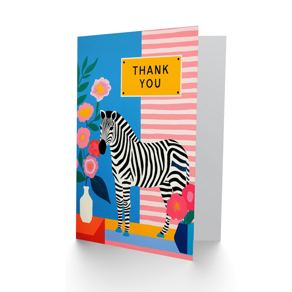 image 1 of Floral Feminine Stripes Zebra Thank You Her Card