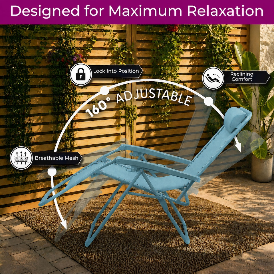 image 1 of Set of 2 Zero Gravity Reclining Foldable Garden Chairs Sun Loungers