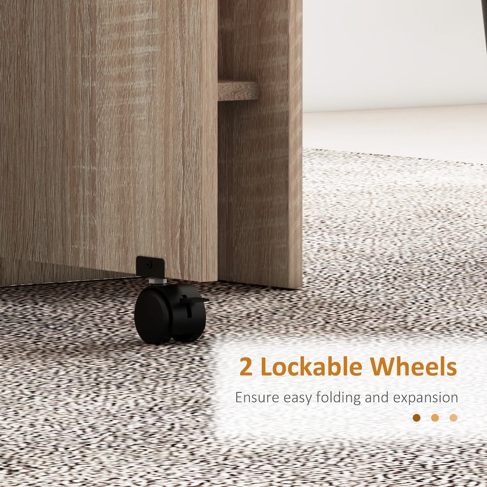 image 1 of HOMCOM Folding Dining Table, Drop Leaf Table for Small Spaces with 2-tier Shelves, Small Kitchen Table with Rolling Casters, Natural