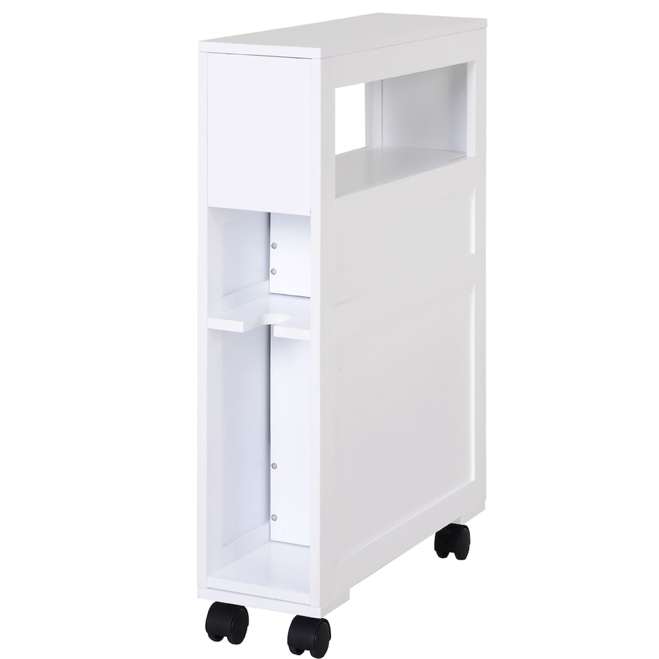 image 1 of HOMCOM 72x16cm Narrow Bathroom Storage Unit w  2 Drawers Open Top 4 Wheels Slimline Modern Rolling Home Organisation | White | White