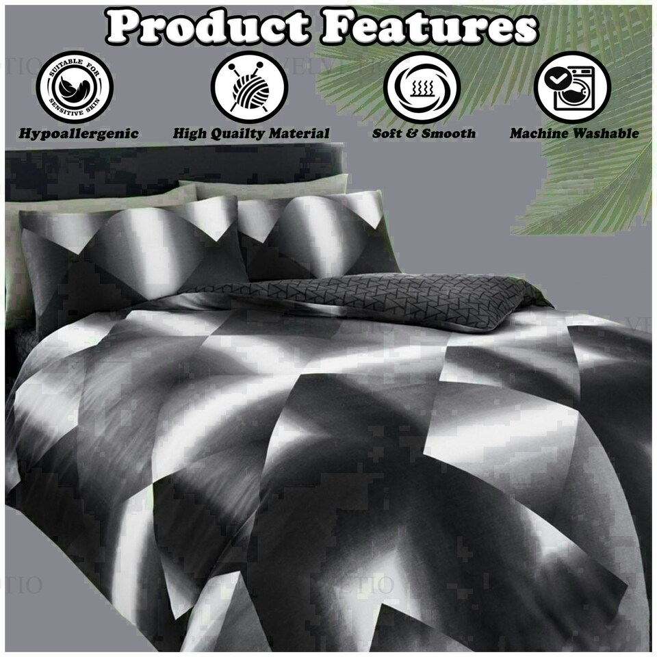 image 1 of 3D Triangle Printed Duvet Cover Set Reversible Polycotton Beddings Black | King