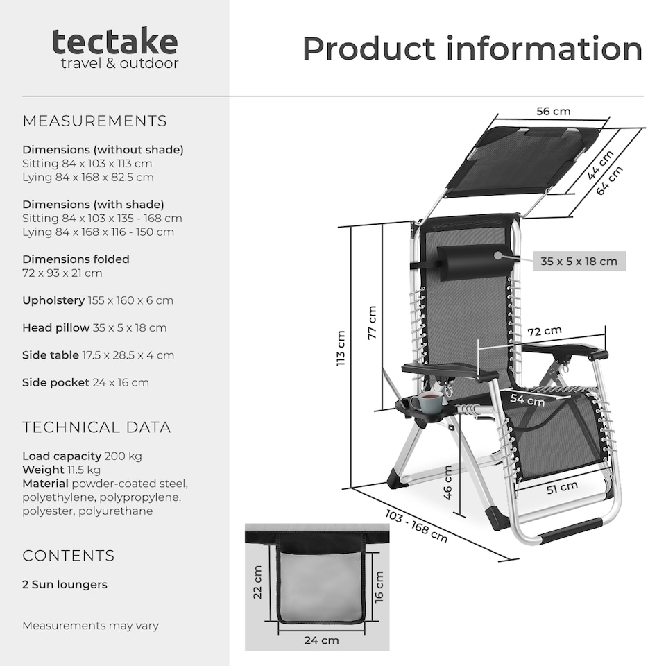 image 1 of Sun Lounger Cirrus with Plush Padding, Built-in Sun Shade and Folding Function | Grey | light grey | One Size | 2