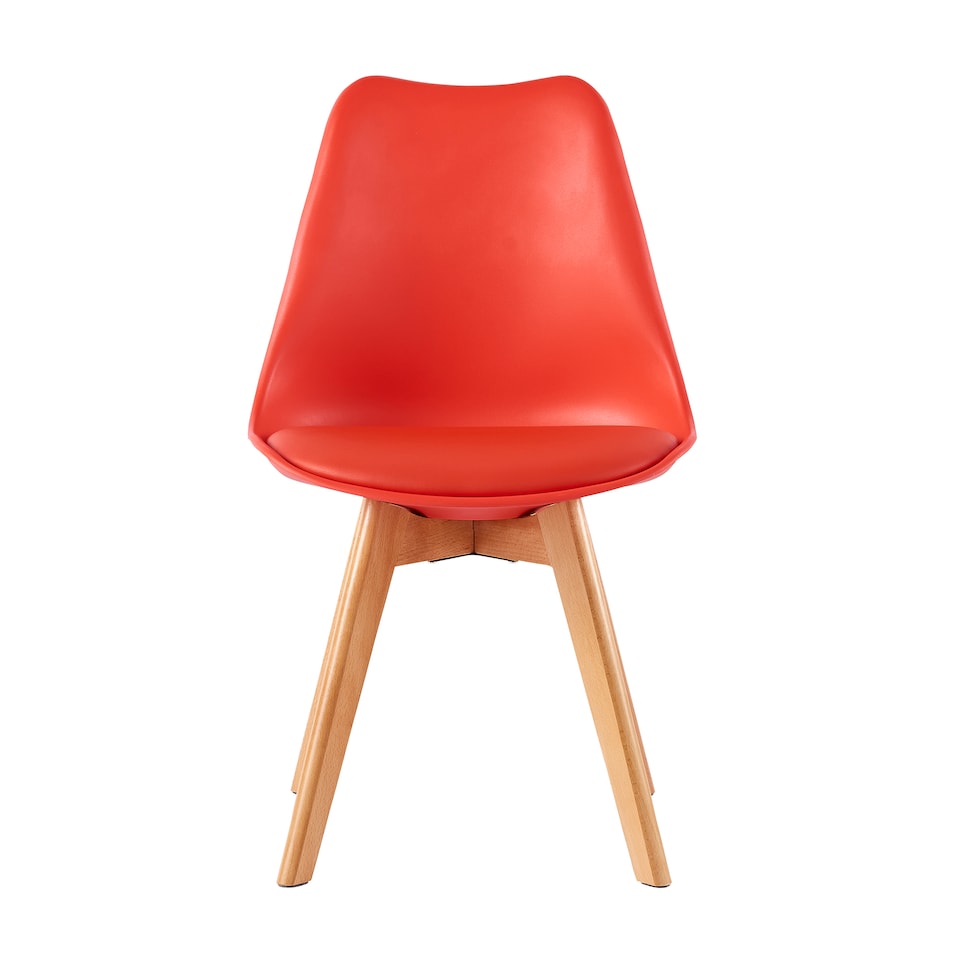 image 1 of Set of 6 Dining Chairs with Solid Wooden Legs and Seat Cushion Pads in Red - Eva by MCC