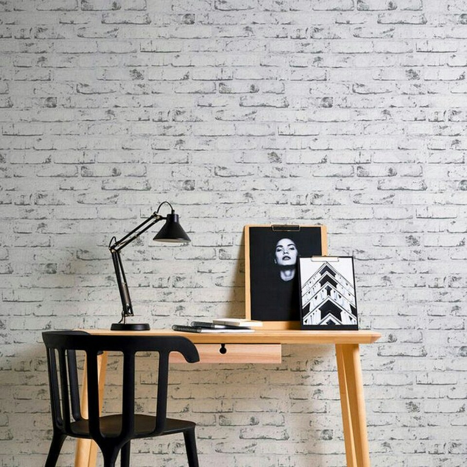 image 1 of AS Creation New England Rustic Brick Textured Wallpaper - White - One Size White