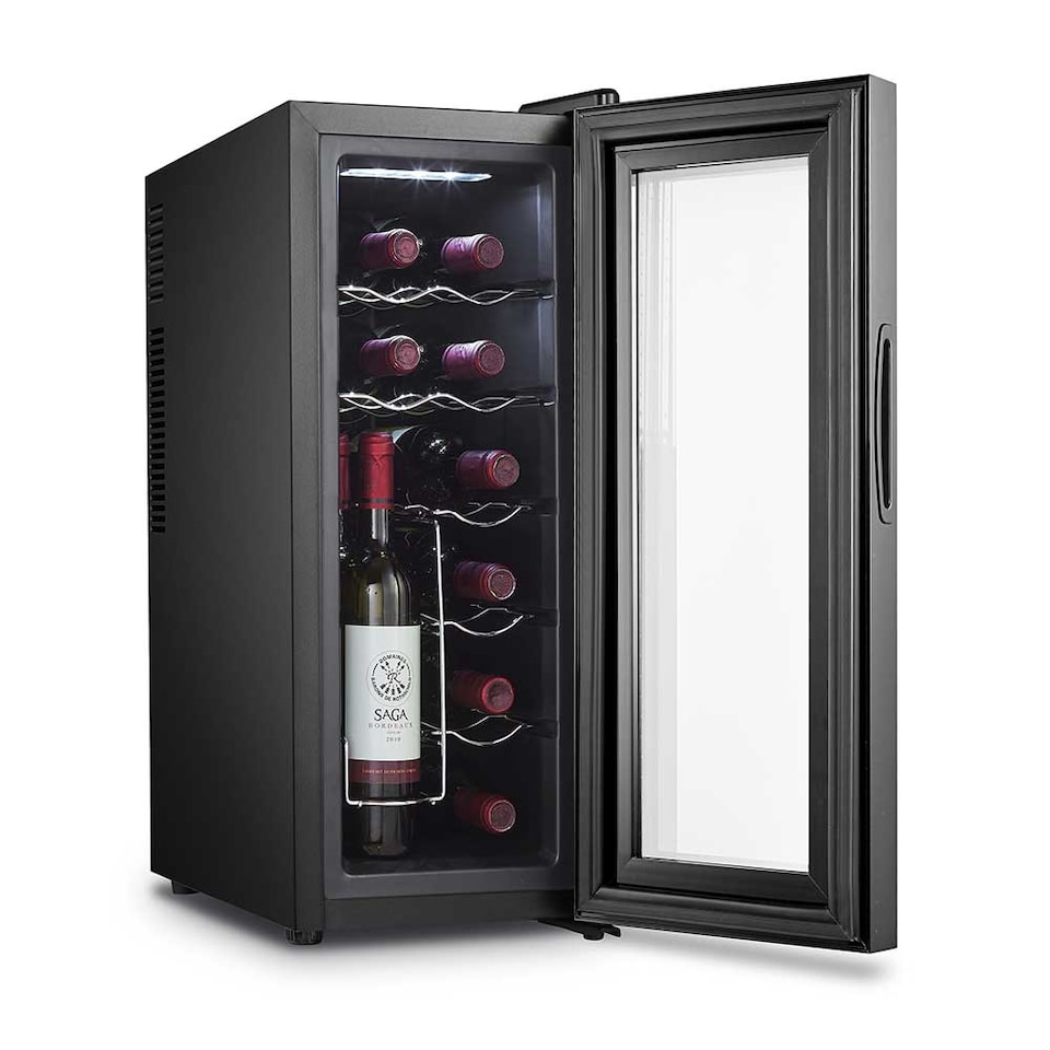 image 1 of Cookology CWTE12BK 12 Bottle Thermo Electric Wine Cooler, Black, Countertop, Digital Temp Control, Low Noise