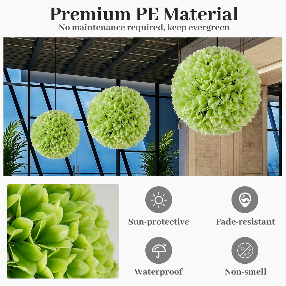 image 1 of COSTWAY 2 PCS Artificial Plant Topiary Balls Green Green | One Size