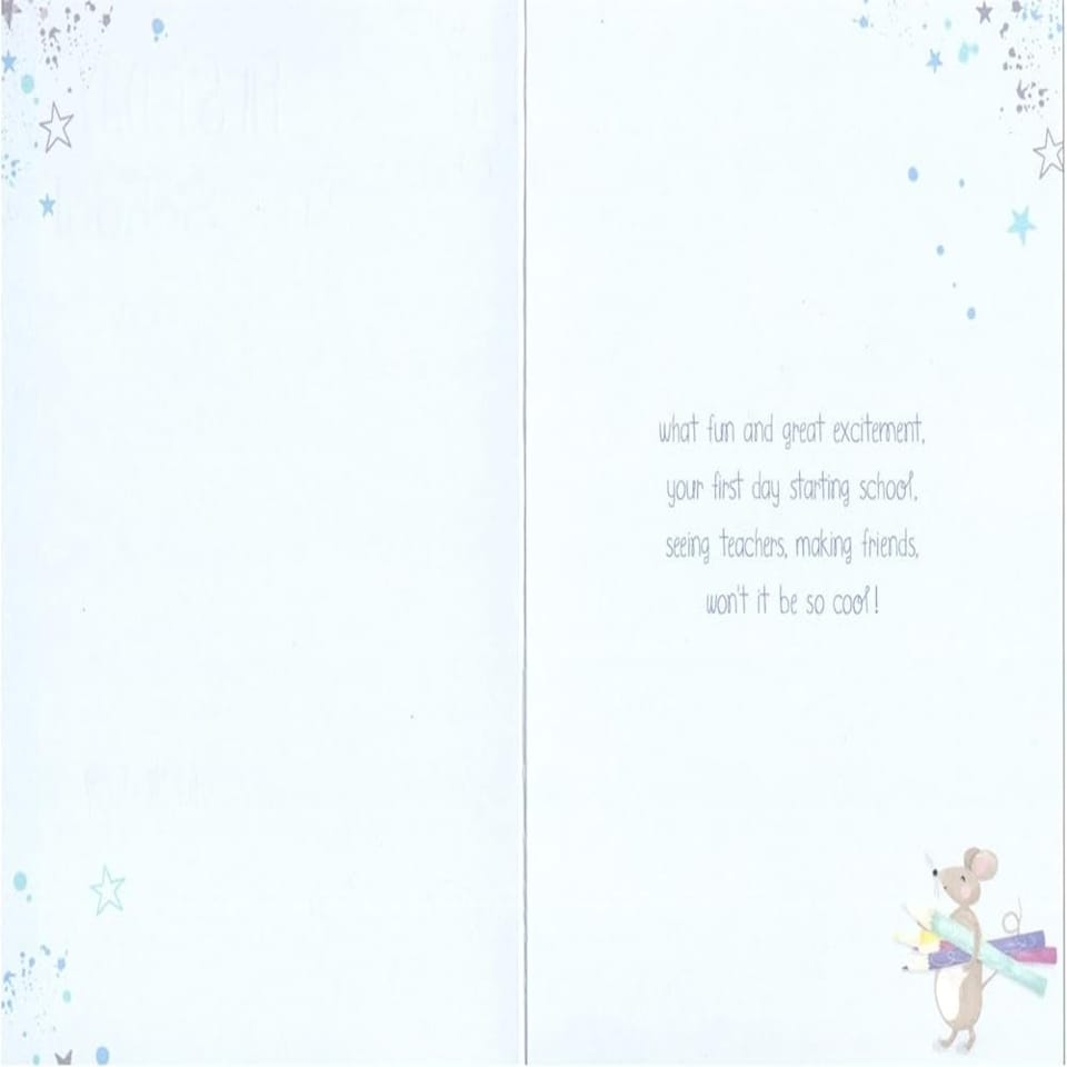 image 1 of Animals Carrying Stationery For Boy Happy First Day At School Card