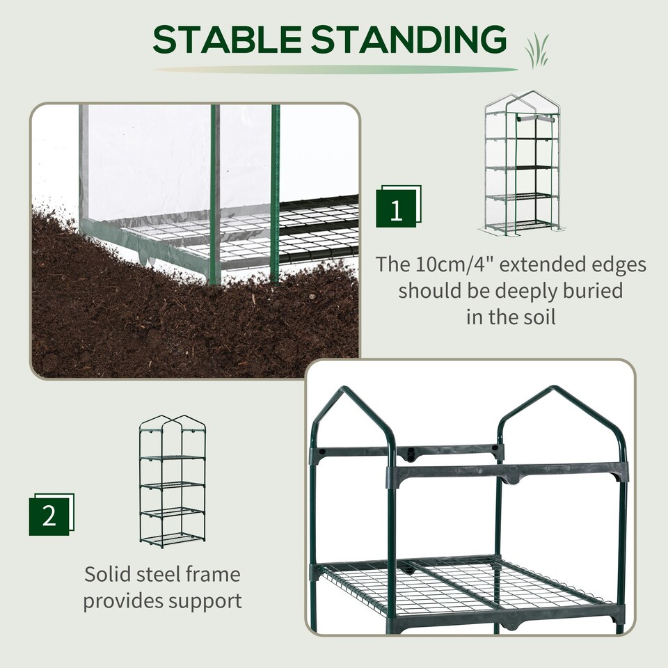 image 1 of Outsunny Portable 4-Tier Mini Greenhouse Plant Grow House Shed w/ Clear Cover
