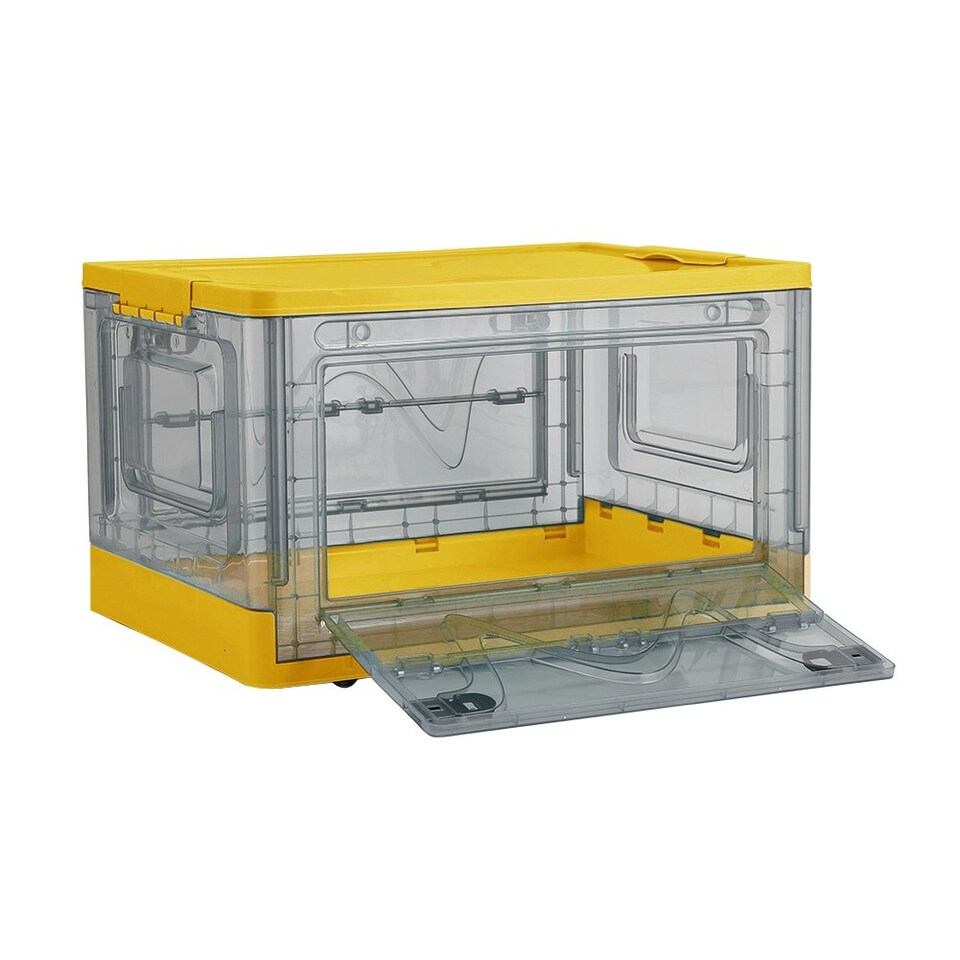 image 1 of Living and Home Transparent Folding Storage Box with Wheels, Yellow Yellow