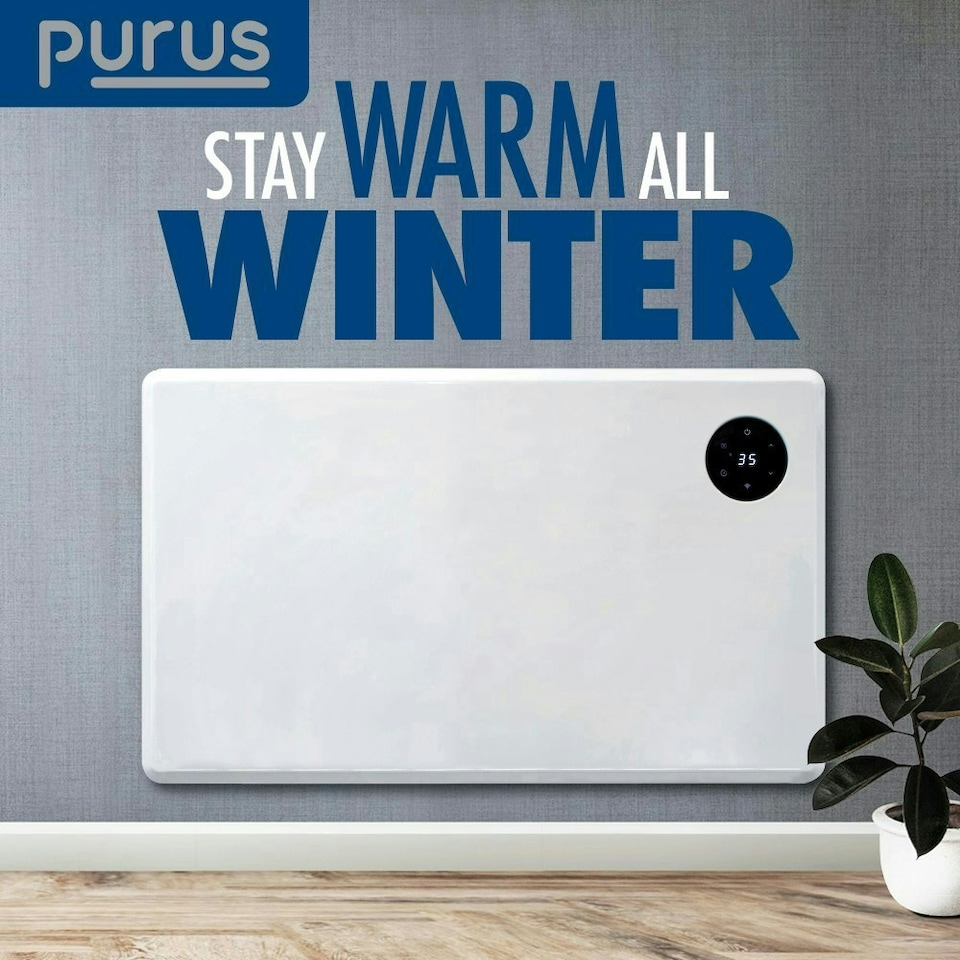 image 1 of Purus 1200W Smart Wifi Eco Heater Electric Panel Radiator Wall Mounted White