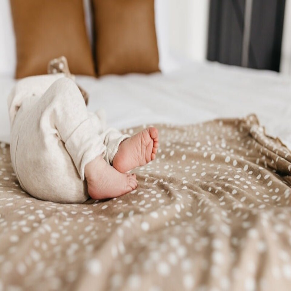 image 1 of Copper Pearl Knitted Swaddle Blanket Fawn