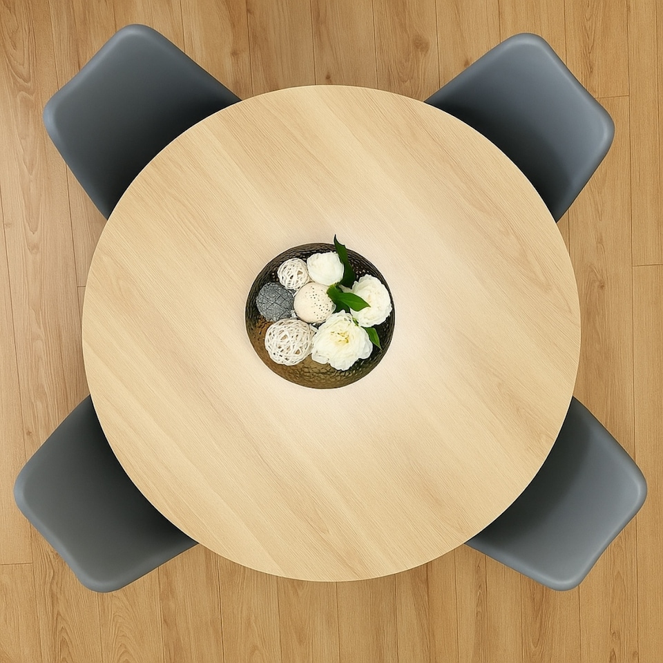 image 1 of Modern Round Dining Table Set With 4 Grey Plastic Chairs Dining Room Furniture