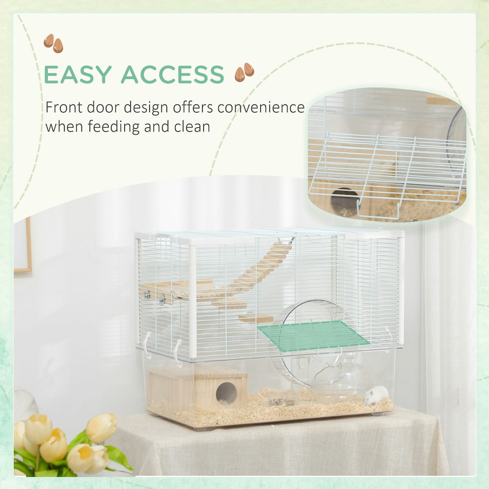 image 1 of PawHut Hamster Cage, Gerbil Cage w/ Deep Bottom, Wooden Ramp, Exercise Wheel