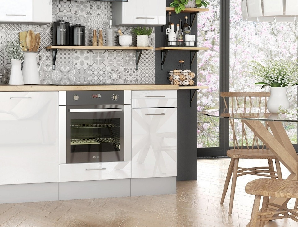image 1 of Ella Kitchen Cabinets 8 Unit Set Complete Fitted - White Gloss 2400mm