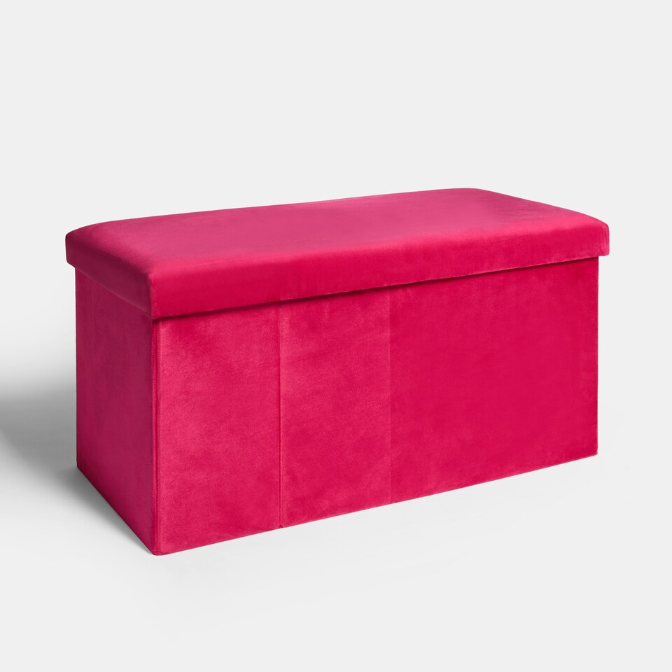 image 1 of OHS Matte Velvet Soft Long Rectangle Foldable Footstool Seat Storage Organiser Ottoman Pink | Bright Pink