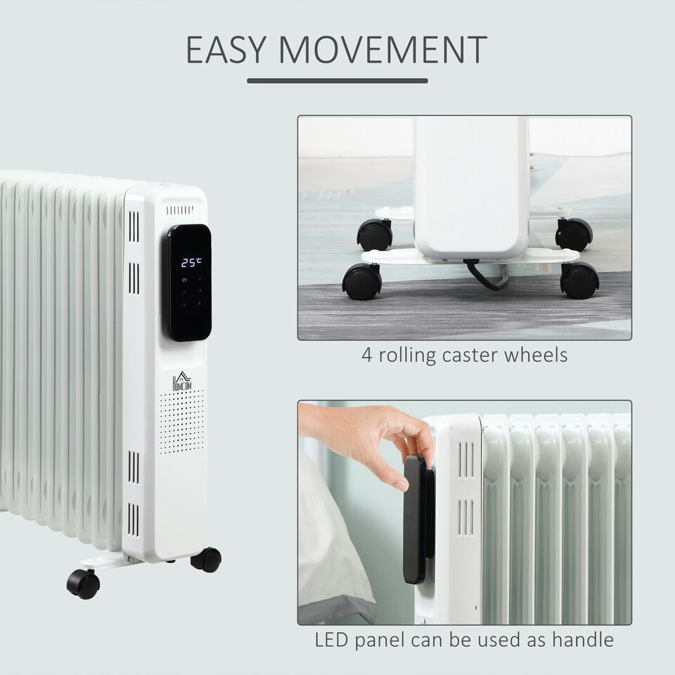 image 1 of HOMCOM 2500W Oil Filled Radiator Heater w/ 3 Heat Settings Remote Control White