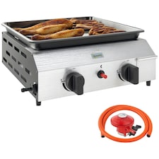 Outsunny Gas Grill, Gas BBQ with Non-Stick Griddle for Camping, Silver Tone