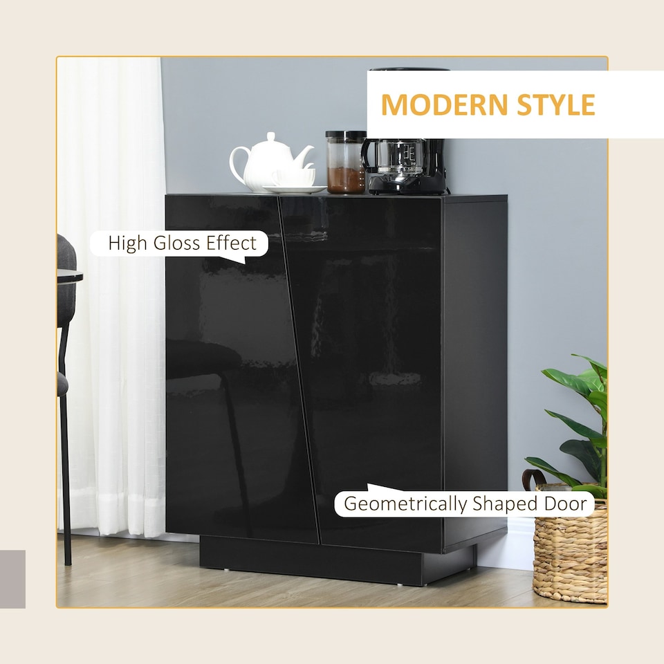 image 1 of HOMCOM High Gloss Storage Cabinet for Bedroom Living Room Dining Room Black
