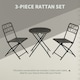 image 4 of Outsunny 3 PCS Folding Rattan Wicker Bistro Set, Coffee Table Set
