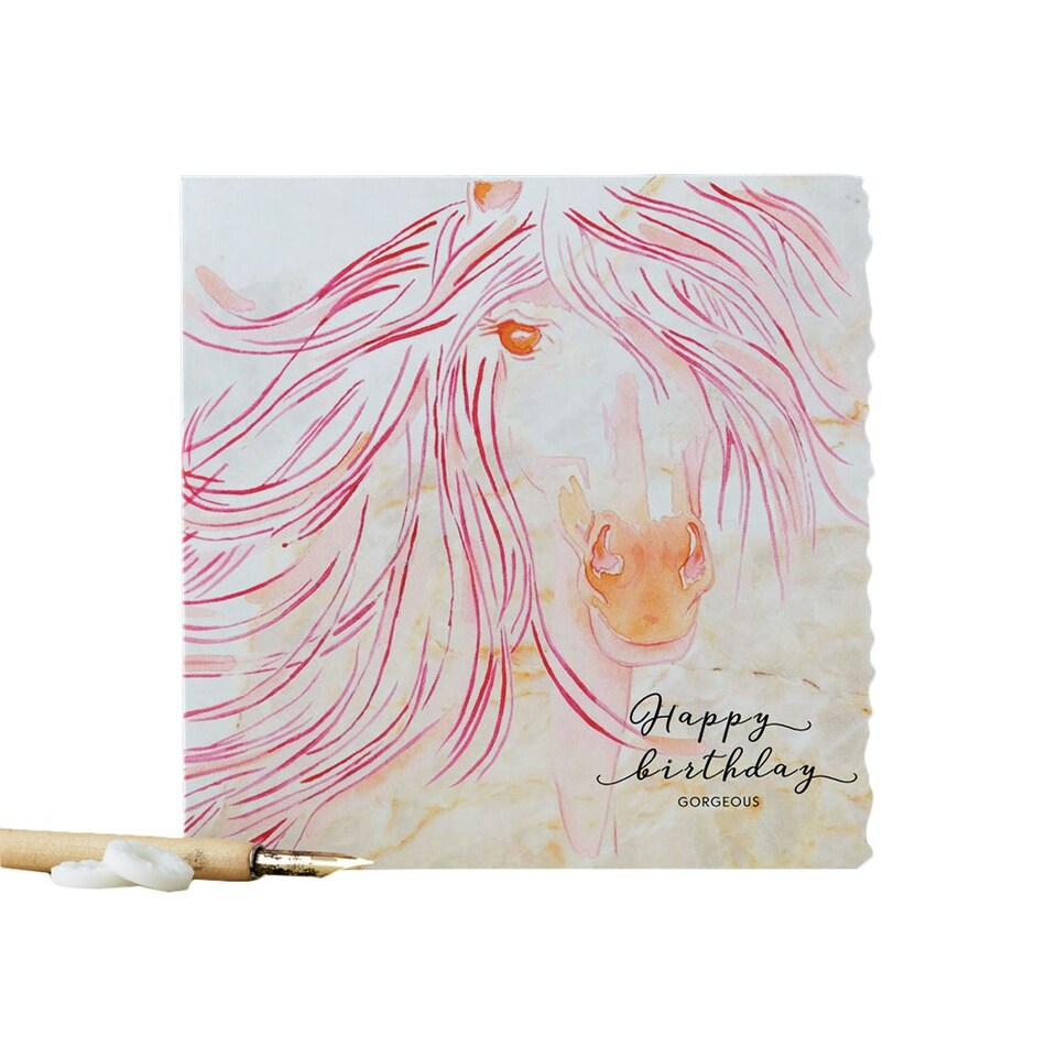 Deckled Edge Fanciful Dolomite Birthday Greetings Card - Pink/Orange/White - One Size