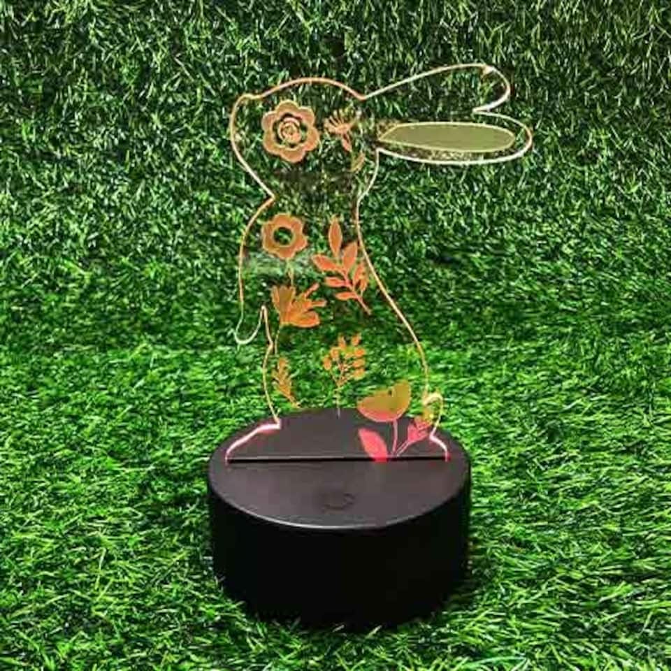image 1 of Easter Floral Bunny Clear Acrylic Sign with LED Light Base