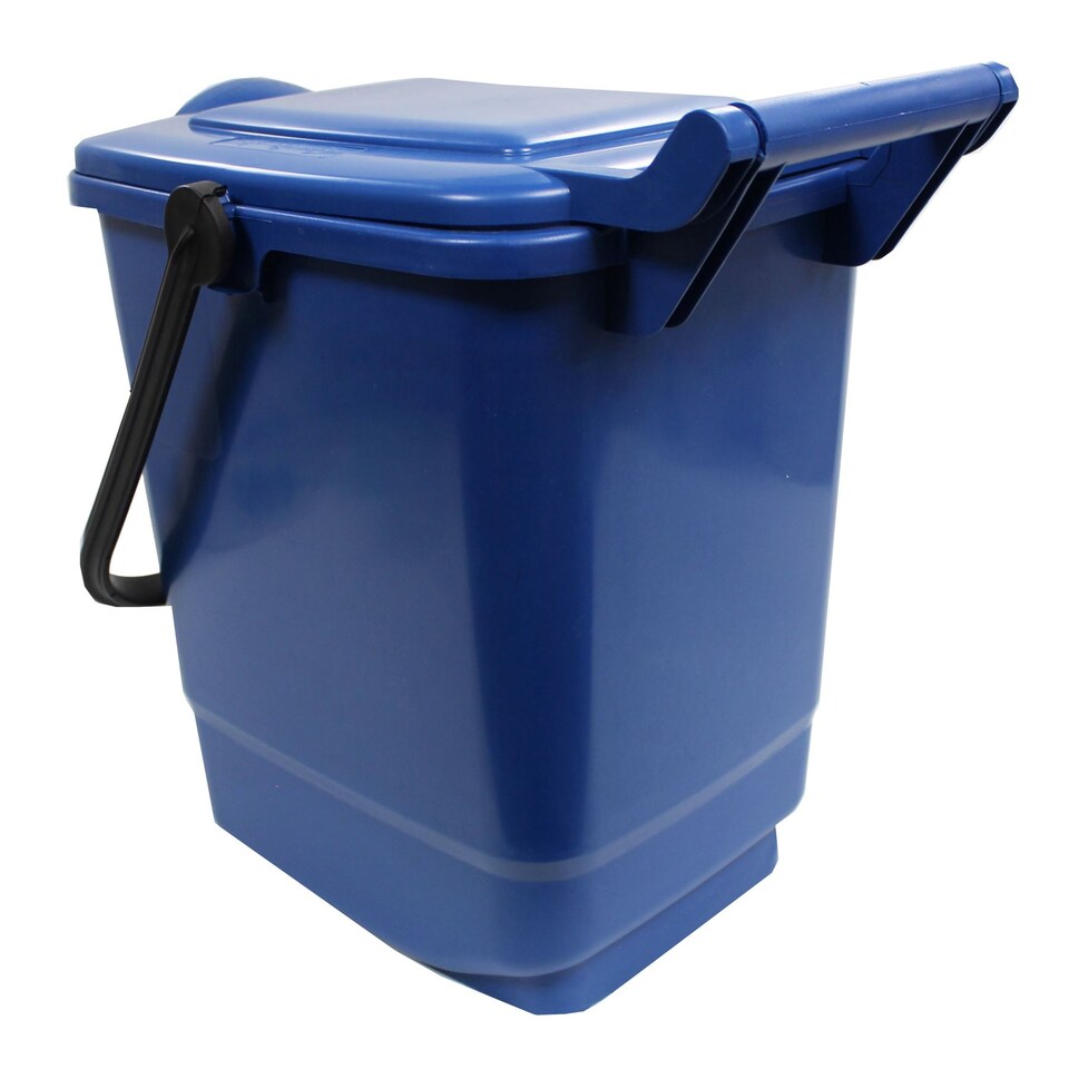 image 1 of Large Compost Caddy - Blue - for Food Waste Recycling (23 Litre) - 23L Plastic Composting Kerbside Bin with Composting Guide