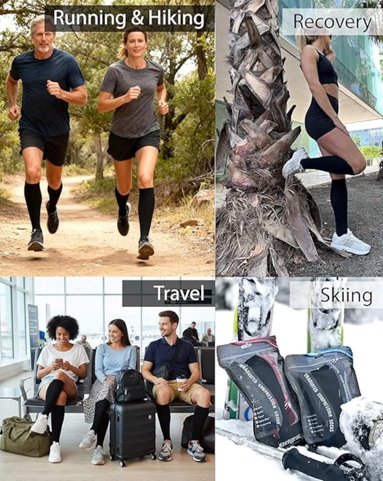 image 1 of aZengear Compression Socks, Anti DVT Knee-High, Swollen Legs, Varicose Veins, Shin Splints Calf Pressure Support (Black, S/M)
