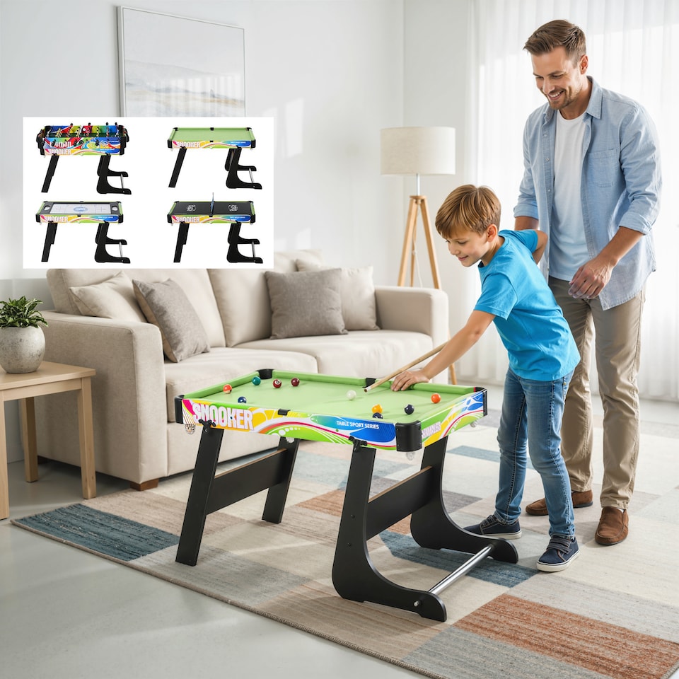 image 1 of HOMCOM 4-in-1 Games Table w/ Hockey Football Table Tennis & Pool Arcade Gaming