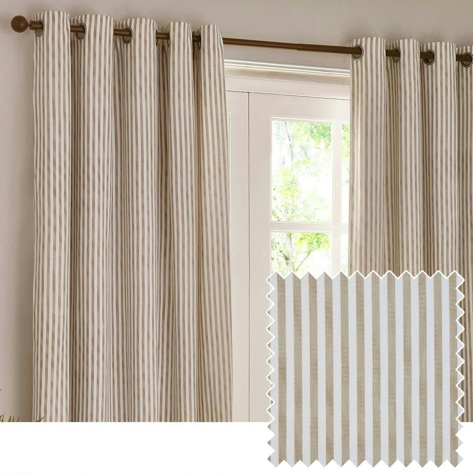 image 1 of Yard Hebden Striped Cotton Natural Eyelet Curtains 117 x 137cm