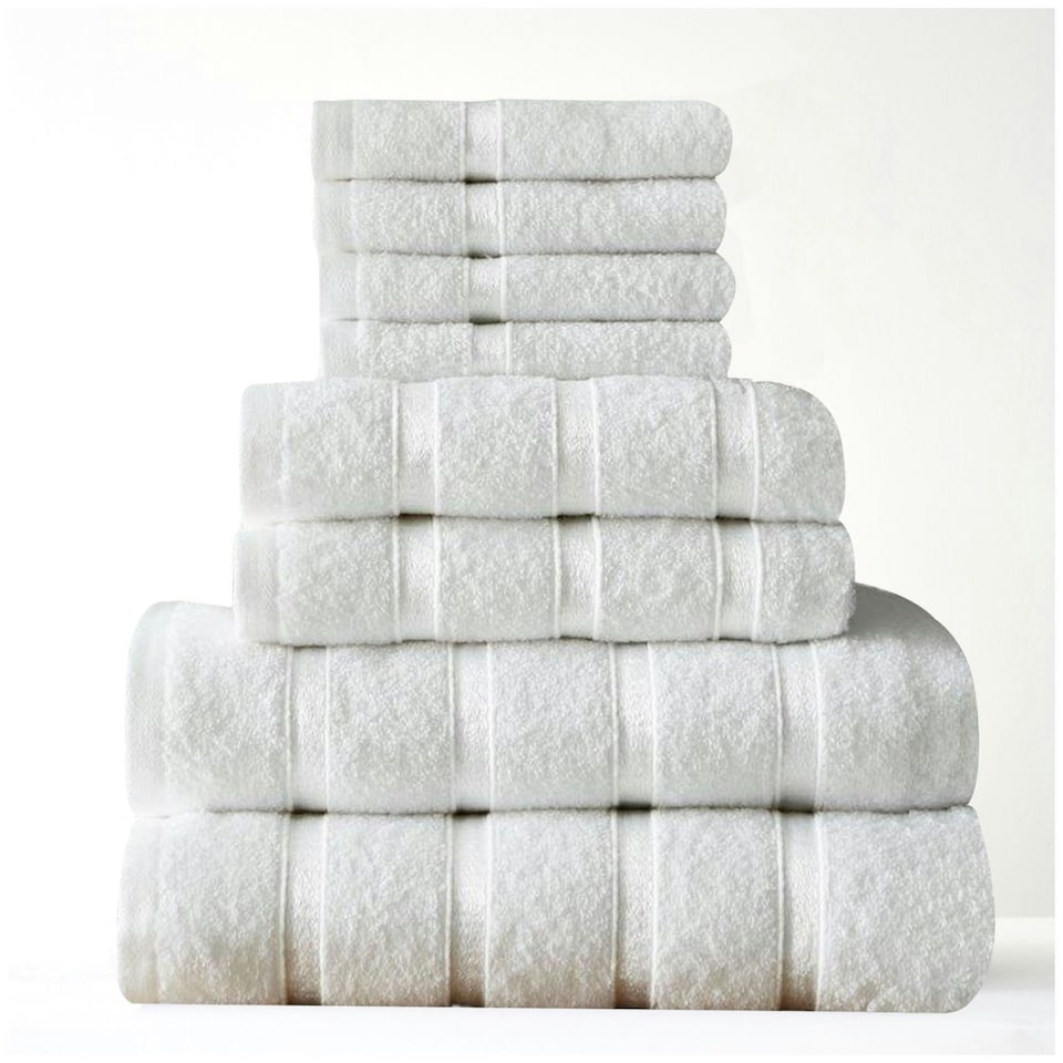 image 1 of VELVETIO 8 Piece Towel Bale Set Boston Shiny Stripe Pattern - 100% Cotton, 450 GSM Pink | Blush Pink