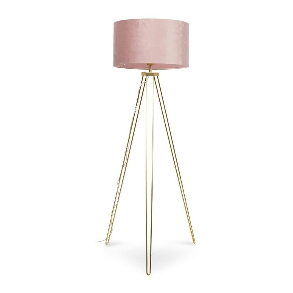 image 1 of ValueLights Aero Polished Gold Floor Lamp Pink Shade and LED Bulb