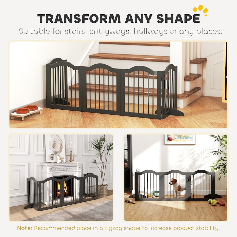 image 1 of PawHut Dog Gate 5 Wood Panel Freestanding Pet Fence Folding Safety Barrier
