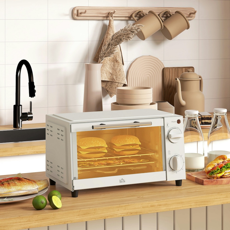 image 1 of HOMCOM Mini Oven 9L Countertop Toaster Oven with Timer Control 750W Cream