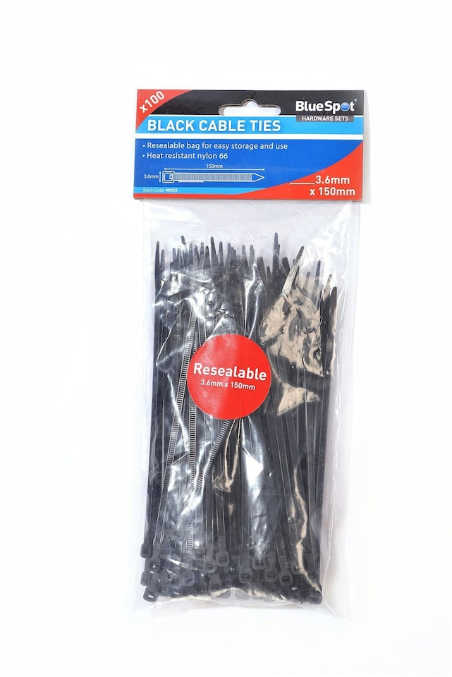 image 1 of Blue Spot Tools - 100 Pce 3.6mm X 150mm Black Cable Ties