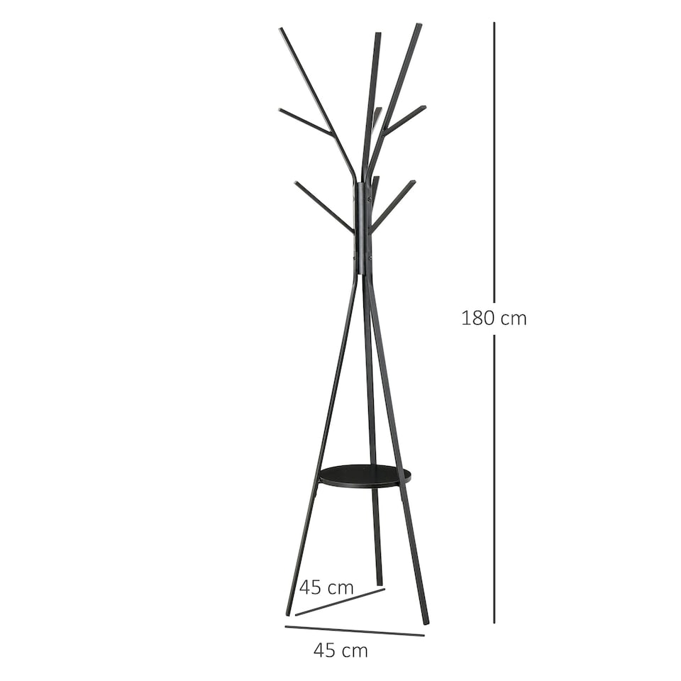 image 1 of HOMCOM 180cm Free Standing Coat Rack Metal Shelf Holder Stand Hat Hanger Black