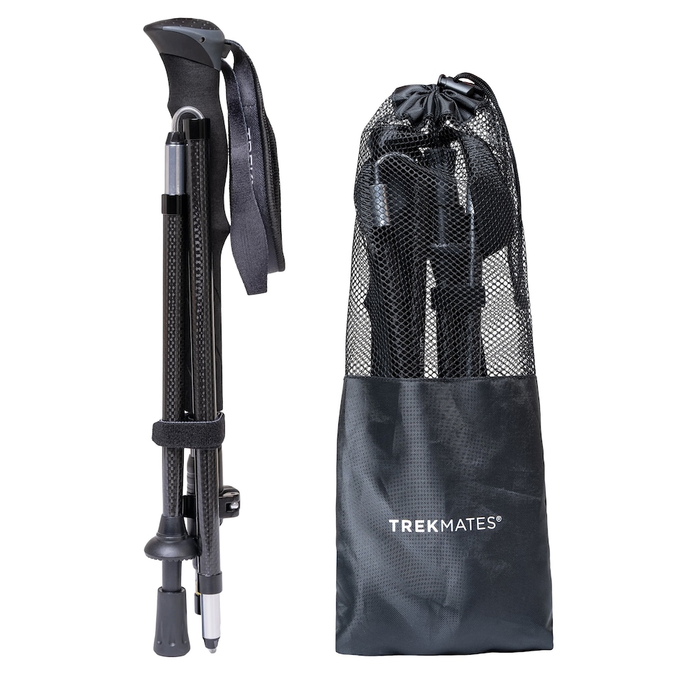 image 1 of Folding Carbon Pole Pair Lightweight Compact 5 Section Hiking Trekking Sticks | Black | Black | One Size | 2